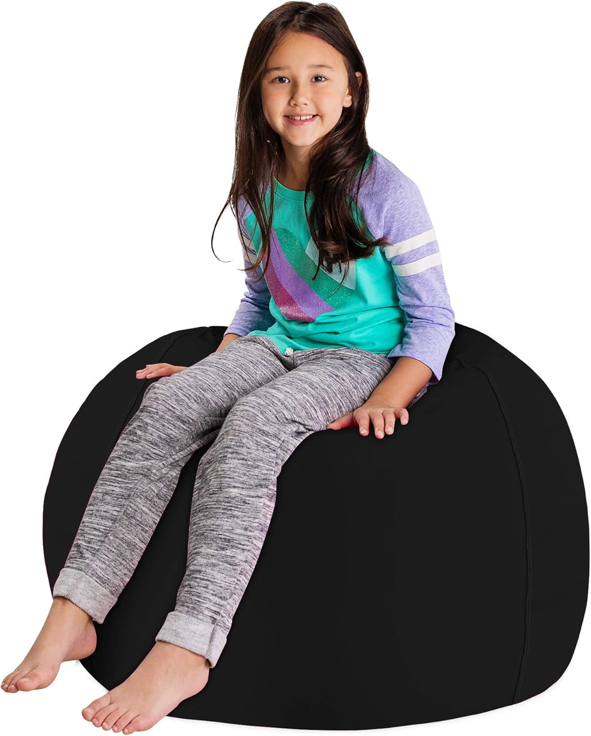 Posh Stuffable Kids Stuffed Animal Storage Bean Bag Chair Cover - Childrens Toy Organizer, Large 38" - Solid Black