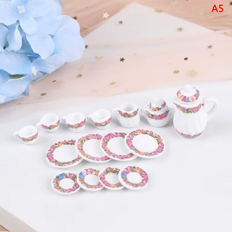 29 Styles Ceramic Cup Set Scale 1:12 Doll House Miniature Porcelain Tea Cup Set Tableware Kitchen Dollhouse Teapot DIY Toys