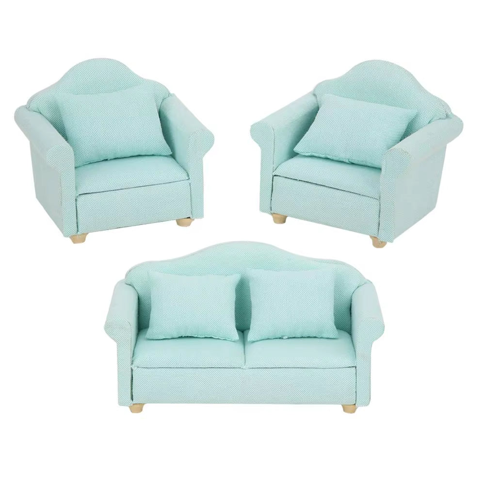 1:12 Mini Dollhouse Furniture Sofa Simulation Miniature Living Room Chairs Kids Pretend Play DIY Doll House Decor