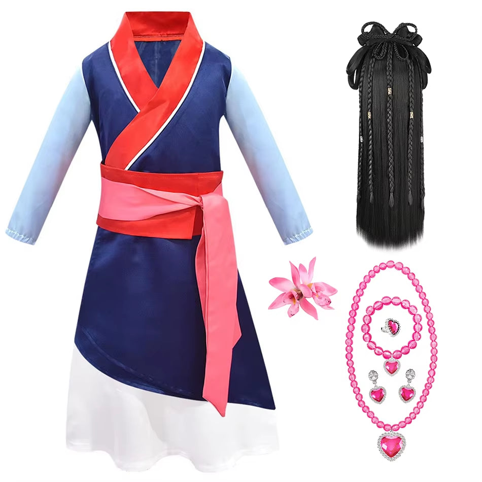 Mulan Cosplay Princess Dress Girls Hanfu Chinese Costume Children Halloween Apparel Kid Anime Role Play Birthday Carnival Outfit
