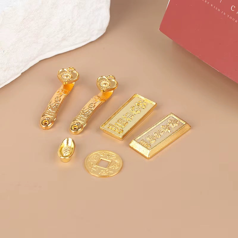 Doll House 1/2/10Pcs 1:12 Miniature Model Doll House Accessories Mini Ruyi Gold Ingot Gold Bar Copper Coin Model Decoration