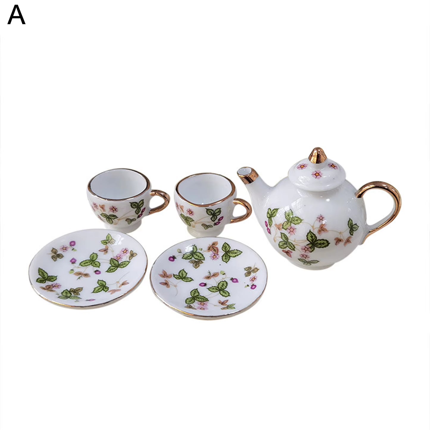 Miniature Doll House Pink Flower Patten Porcelain Coffee Tea Cups Ceramic Tableware Dollhouse Kitchen Accessories