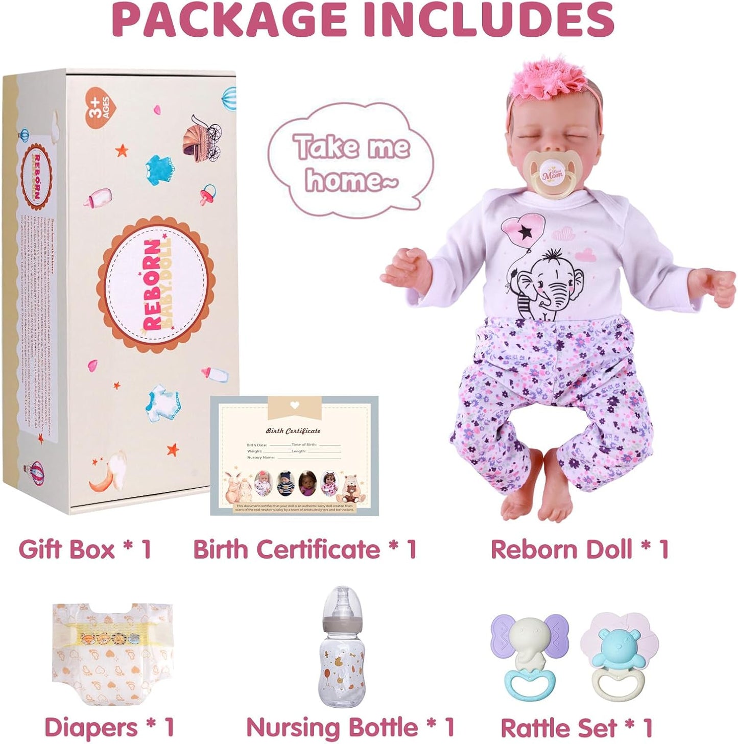 Lifelike Reborn Baby Dolls - 0-3 Months Baby Soft Body Realistic-Newborn Baby Dolls Real Life Baby Dolls with Feeding Kit & Gift Box for Kids Age 3 + or Collection3