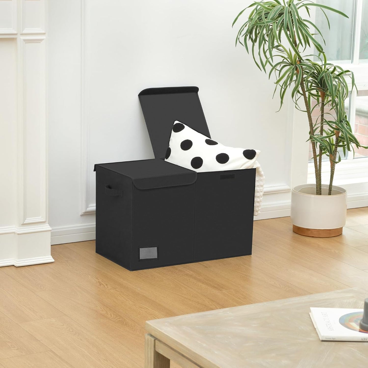 Toy Chest with Lids, Foldable Toy Storage Organizer with Handles, Stuffed Animal Storage for Nursery Room Playroom, Living Room, Large Toy Box for Boys and Girls, Black