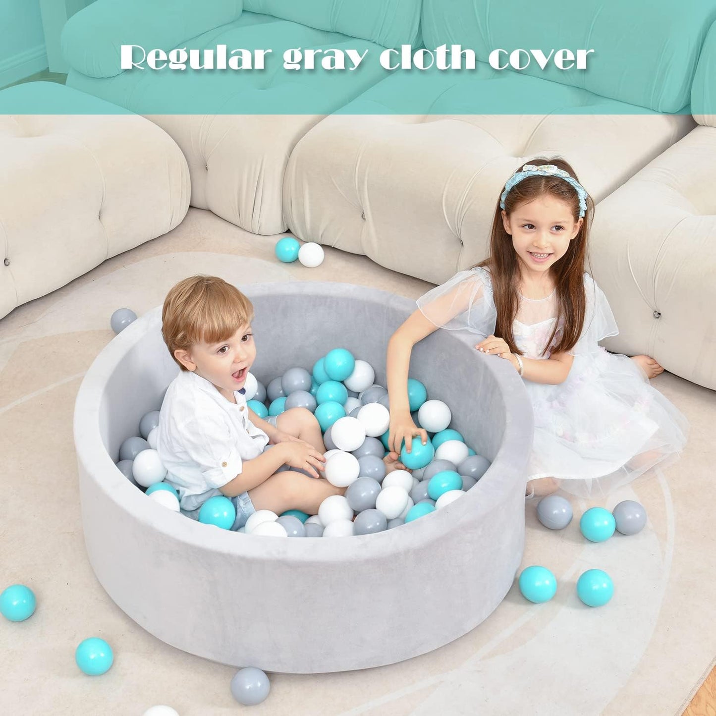 Airwitty Ball Pit with 2Pcs Covers- Fun Santa, Sleigh, Coming down Chimney & Leaving Presents. Soft, Thick Foam, Machine Washable (Balls Not Included) , Anti-Wrinkle for Babies(Gray + Blue Christmas)