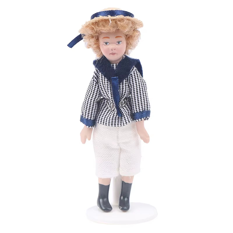 1/12 Dollhouse Miniature Porcelain Doll People Model Beautiful Youth Boy Girl Decor Doll House Toy