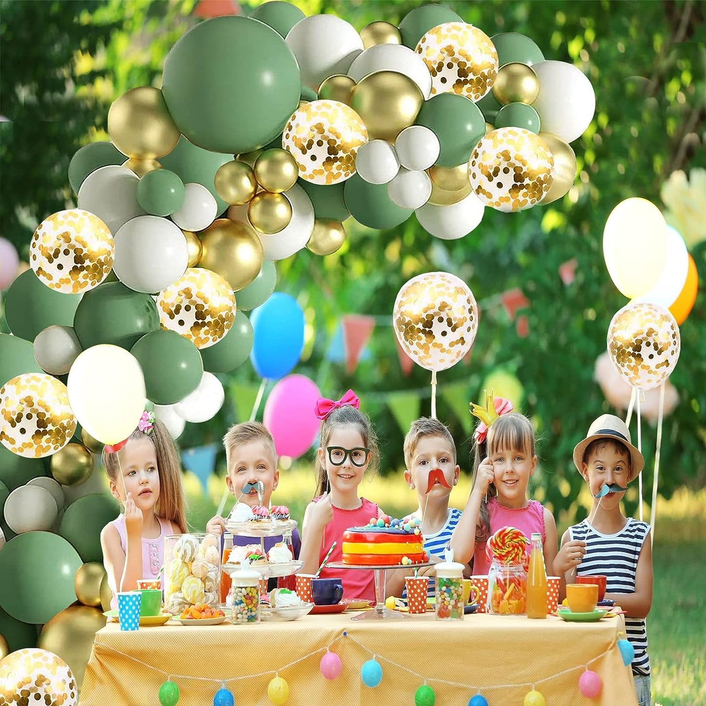 Sage Green White Gold Balloons Garland Arch Kit,126Pcs Sage Green Olive Green Latex Different Sizes 18 12 5 Inch Balloons for Birthday Baby Shower Gender Reveal Wedding Party Decoration