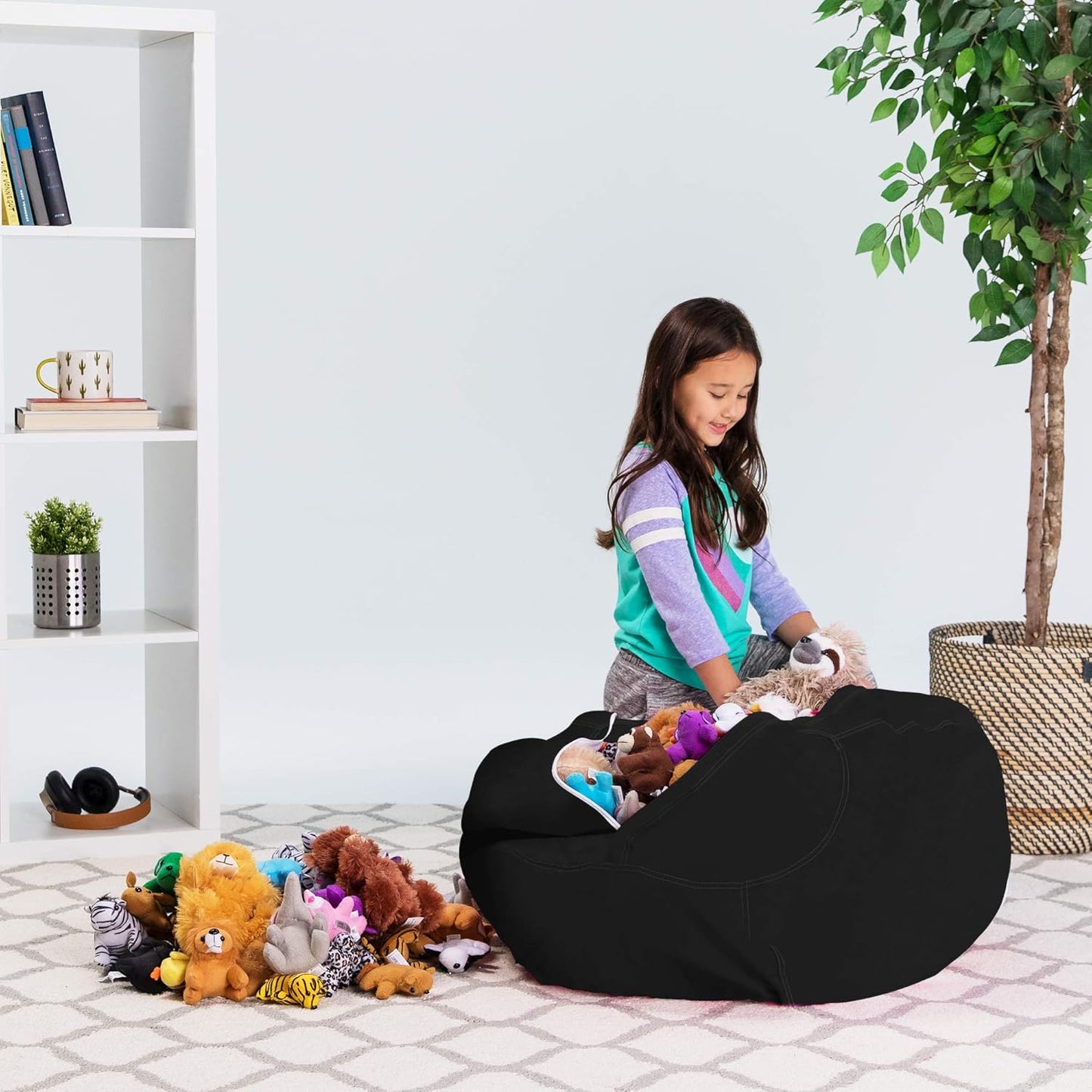 Posh Stuffable Kids Stuffed Animal Storage Bean Bag Chair Cover - Childrens Toy Organizer, Large 38" - Solid Black