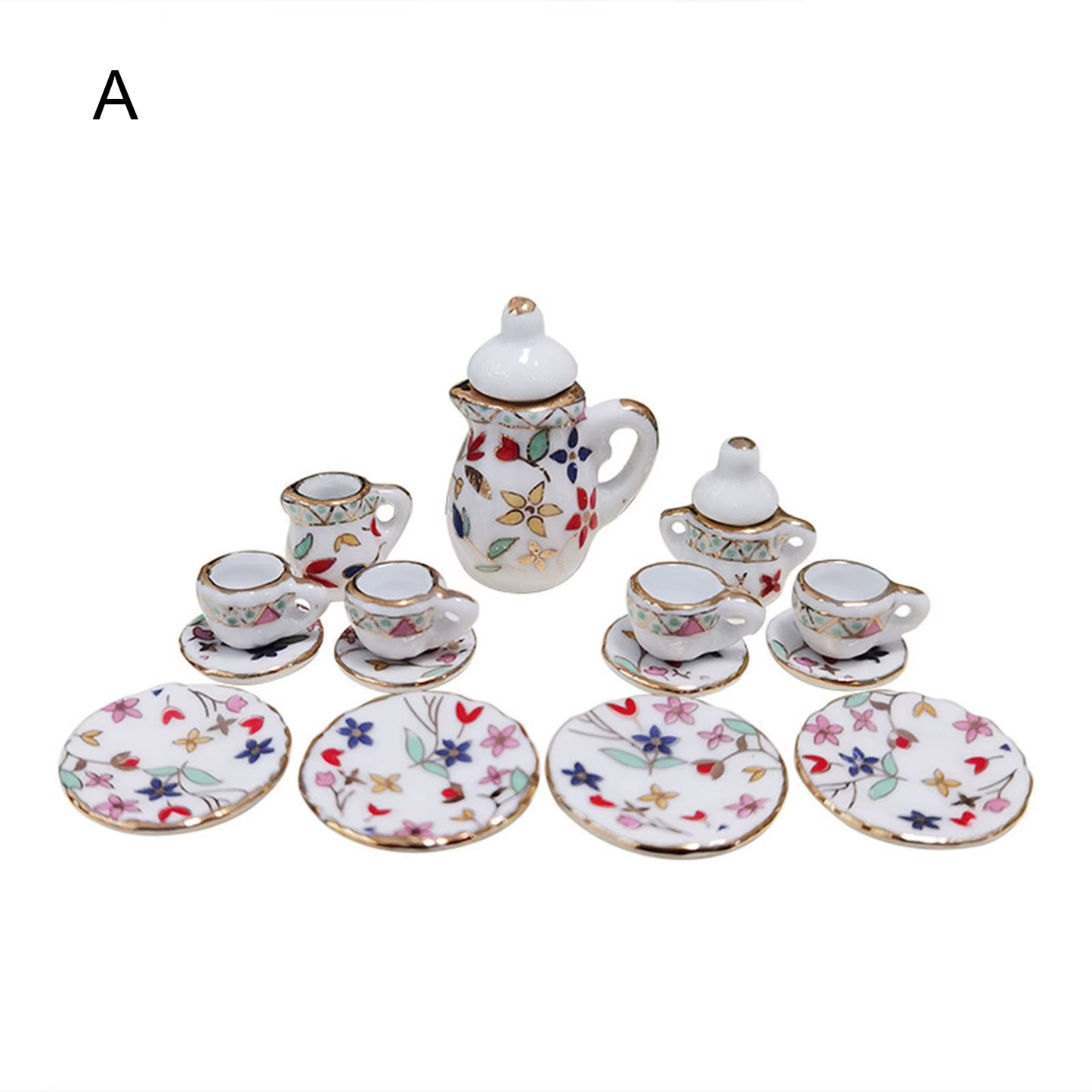 Miniature Doll House Pink Flower Patten Porcelain Coffee Tea Cups Ceramic Tableware Dollhouse Kitchen Accessories