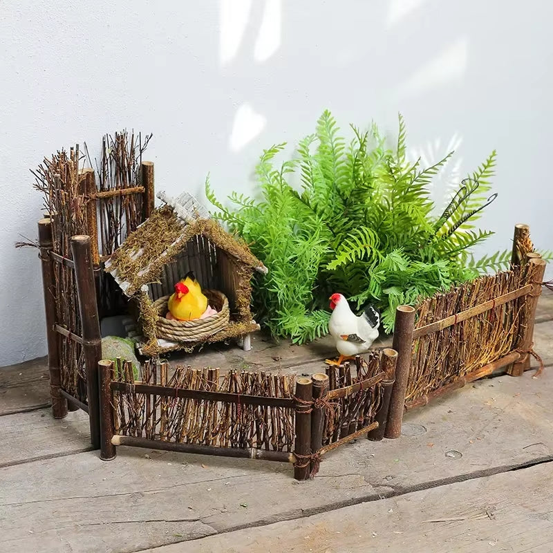 Doll House Mini Wooden Chicken House Mini Bonfire Miniature Manger Doll House Accessories Fairy Garden Yard Decoration