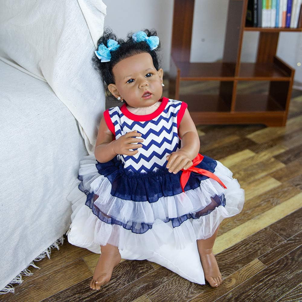 Reborn Baby Dolls Black Girl, African American 20 Inch Realistic Newborn Baby Dolls with Lifelike Soft Body Silicone Limbs Birthday Gift Set for Ages 3+