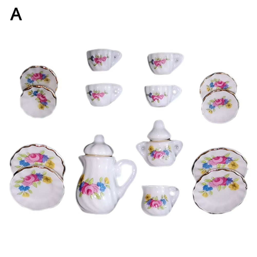 Miniature Doll House Pink Flower Patten Porcelain Coffee Tea Cups Ceramic Tableware Dollhouse Kitchen Accessories