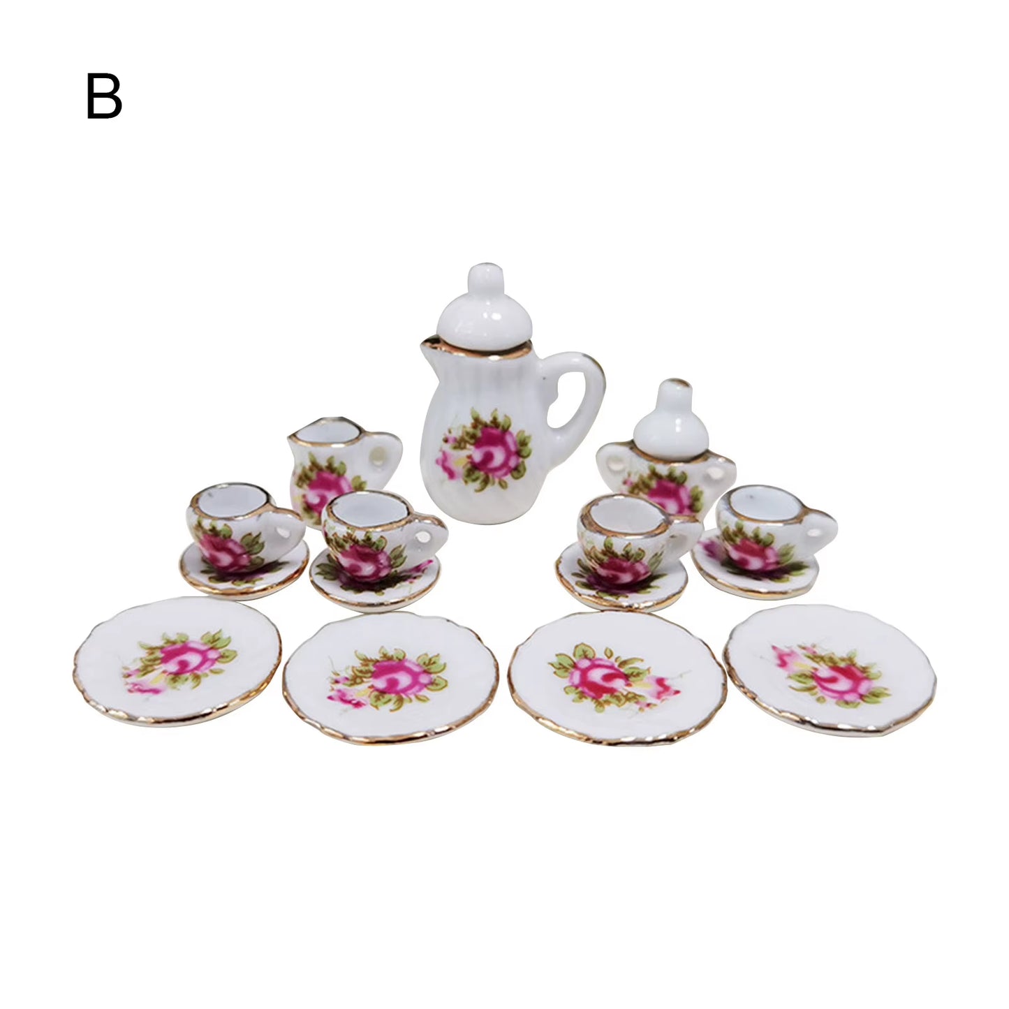 Miniature Doll House Pink Flower Patten Porcelain Coffee Tea Cups Ceramic Tableware Dollhouse Kitchen Accessories