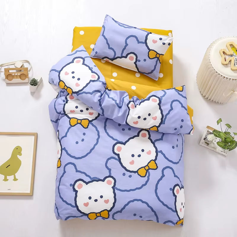 Children'S Cotton Three-Piece Set Kindergarten Nap Cartoon Bed Sheet Quilt Cover Cotton Bedding Kit Pillowcase CP27