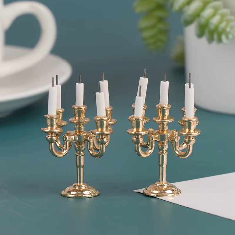 1Pair Creative New 1:12 Dollhouse Mini Table Candle Candlestick Christmas Scene Home Ornament for Doll House Decor Kids Toys