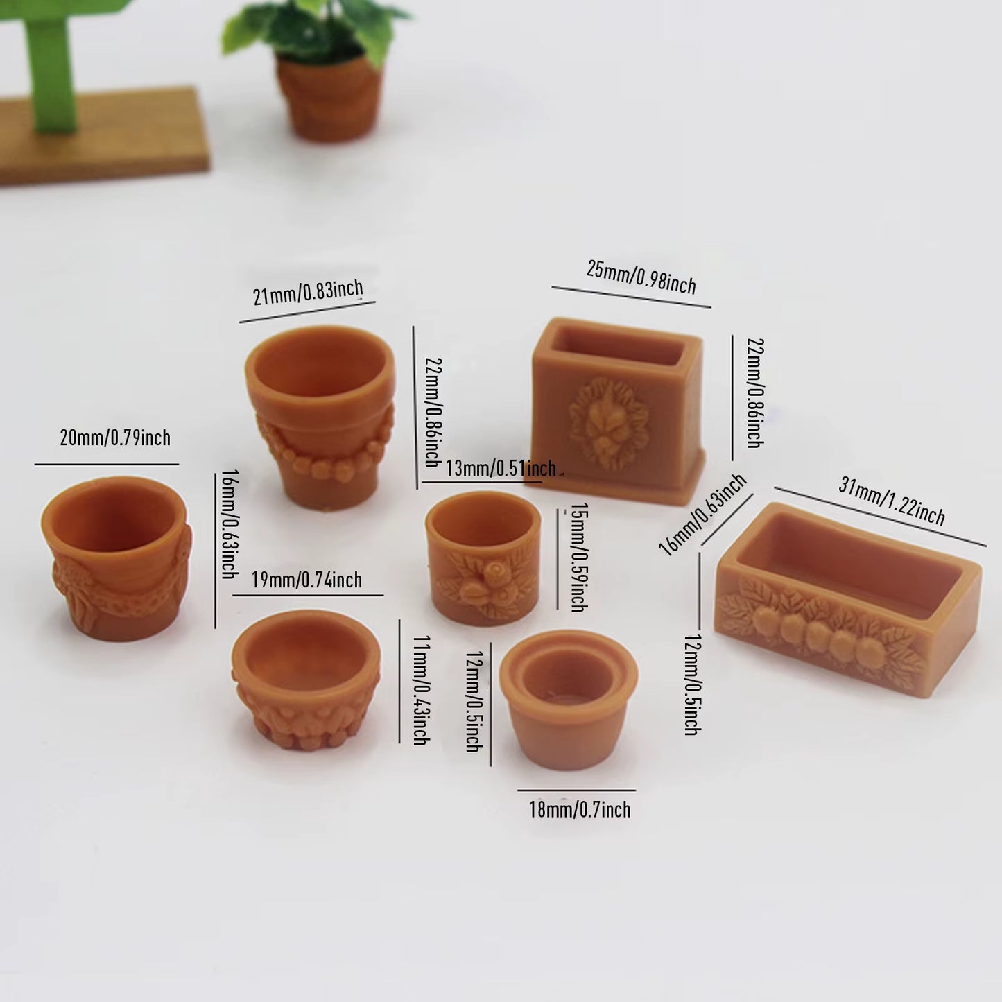 7 Pcs/Set Collectibles Mini Miniature Bonsai Flower Pot for 1/12 Doll House Fairy Garden Decor Accessories