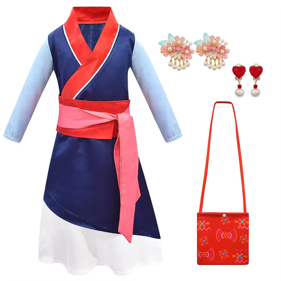 Mulan Cosplay Princess Dress Girls Hanfu Chinese Costume Children Halloween Apparel Kid Anime Role Play Birthday Carnival Outfit
