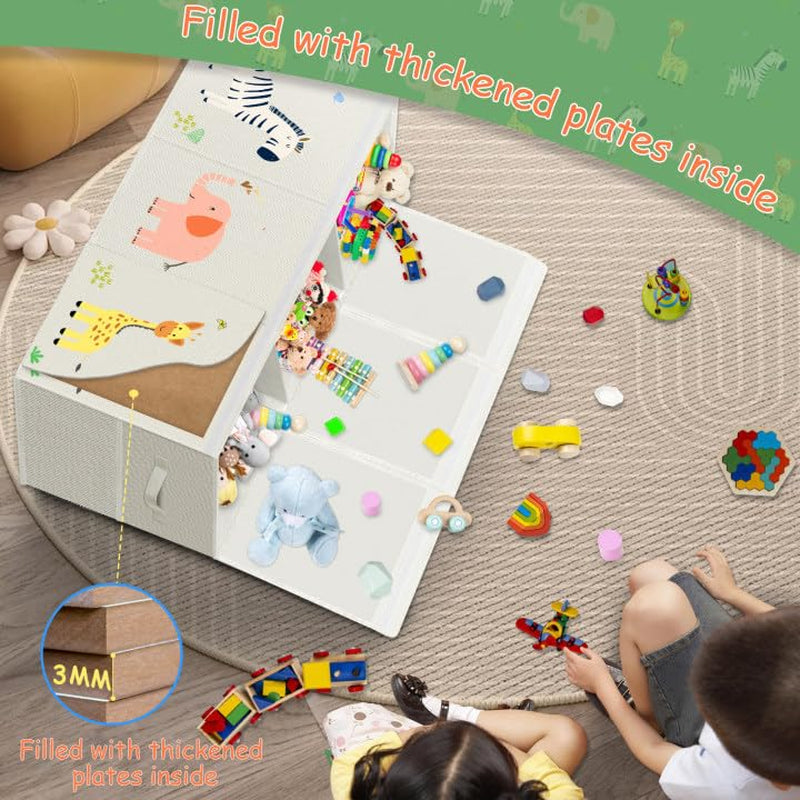 Large Toy Storage Box - Toy Chest Organizers Box with Lid Dividers, Collapsible Container Bins for Boys, Girls, Kids, Playroom, Nursery, Closet, Living Room