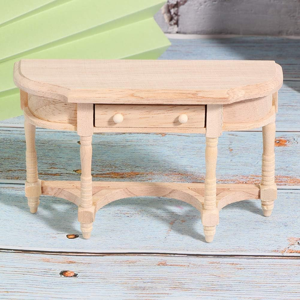 Mini Wooden Dollhouse Accessories, 1:12 Scale Miniatures Dollhouse Furniture for DIY Dollhouse Living Room Mini Toy Wood Table with Drawer Bookcase for Bedroom Simulated Accessory