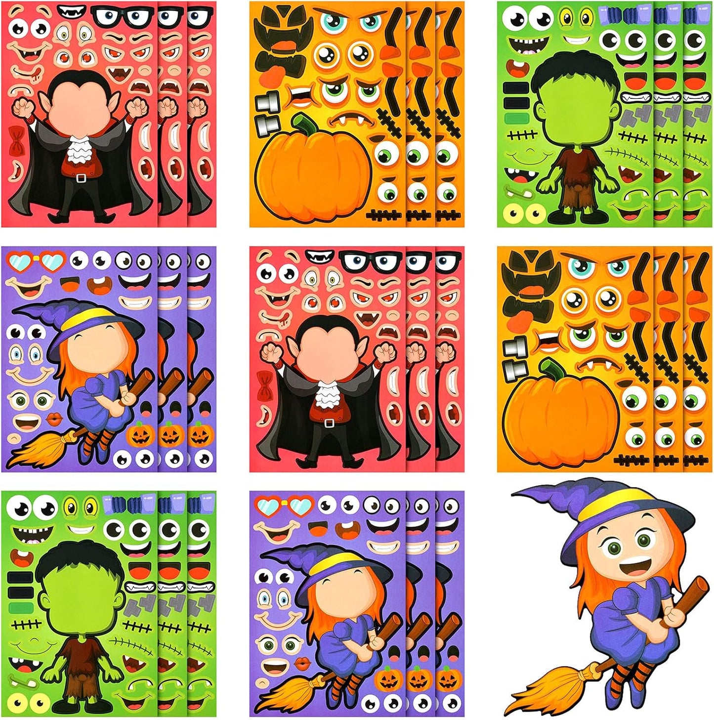 25 Pieces Halloween Stickers Kids Make-A-Face Sticker Halloween Games Stickers Activities Craft Pumpkin Mummy Witch Sticker for Kids Halloween Party Favor (Halloween Witch)