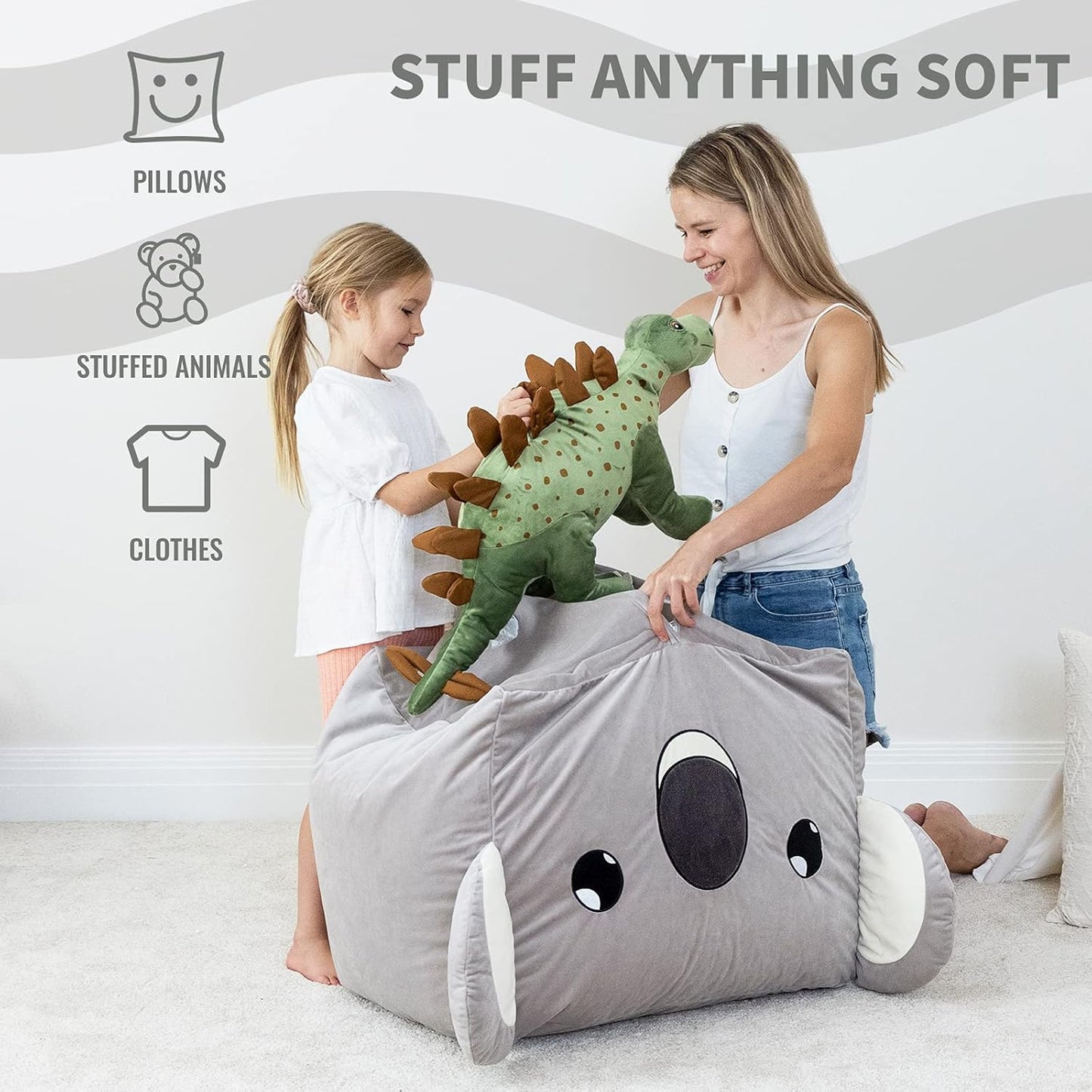 Stuffed Animal Storage Bean Bag Chairs for Kids, Velvet Extra Soft Beanbag Chair Cover, X-Large Stuffable Zipper Bean Bag for Organizing Plush Toys Boys Girls, Koala