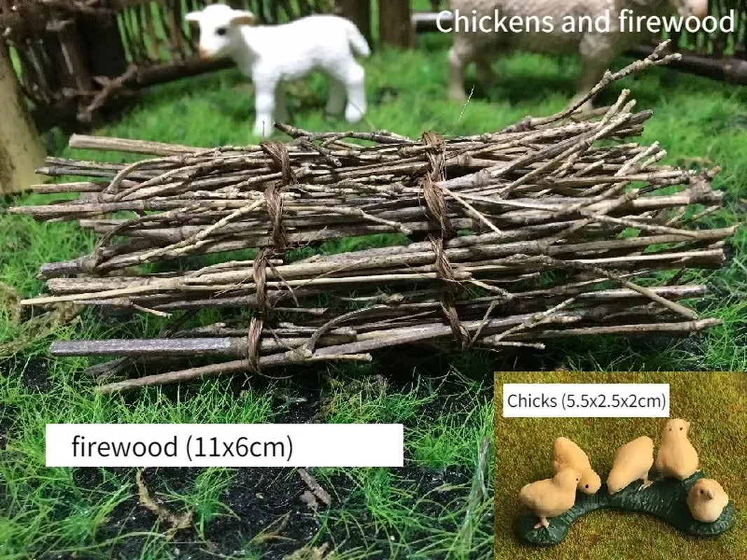 Doll House Mini Wooden Chicken House Mini Bonfire Miniature Manger Doll House Accessories Fairy Garden Yard Decoration