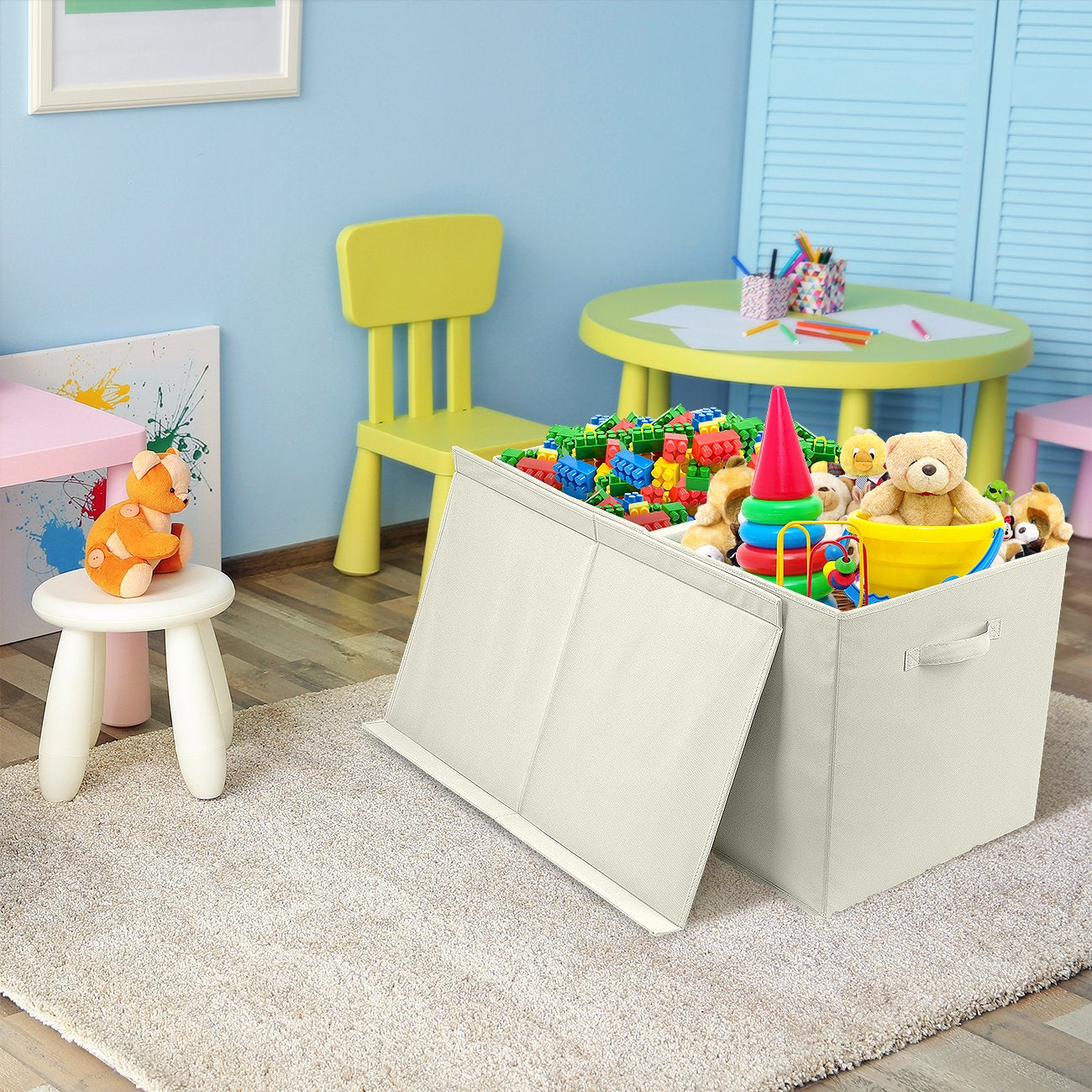 Toy Chest with Flip-Top Lid, Kids Collapsible Storage for Nursery, Playroom, Closet, Home Organization, Large (Pattern - Chevron Gray)