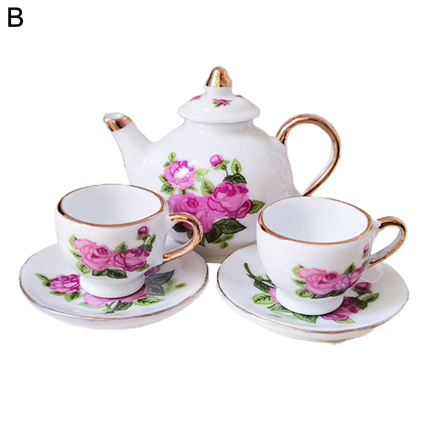 Miniature Doll House Pink Flower Patten Porcelain Coffee Tea Cups Ceramic Tableware Dollhouse Kitchen Accessories