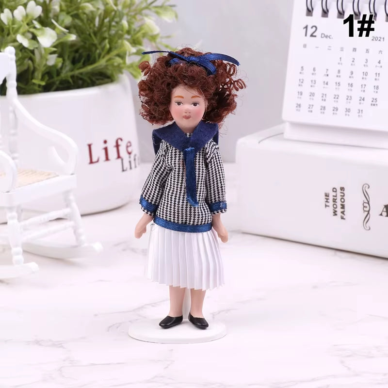 1/12 Dollhouse Miniature Porcelain Doll People Model Beautiful Youth Boy Girl Decor Doll House Toy