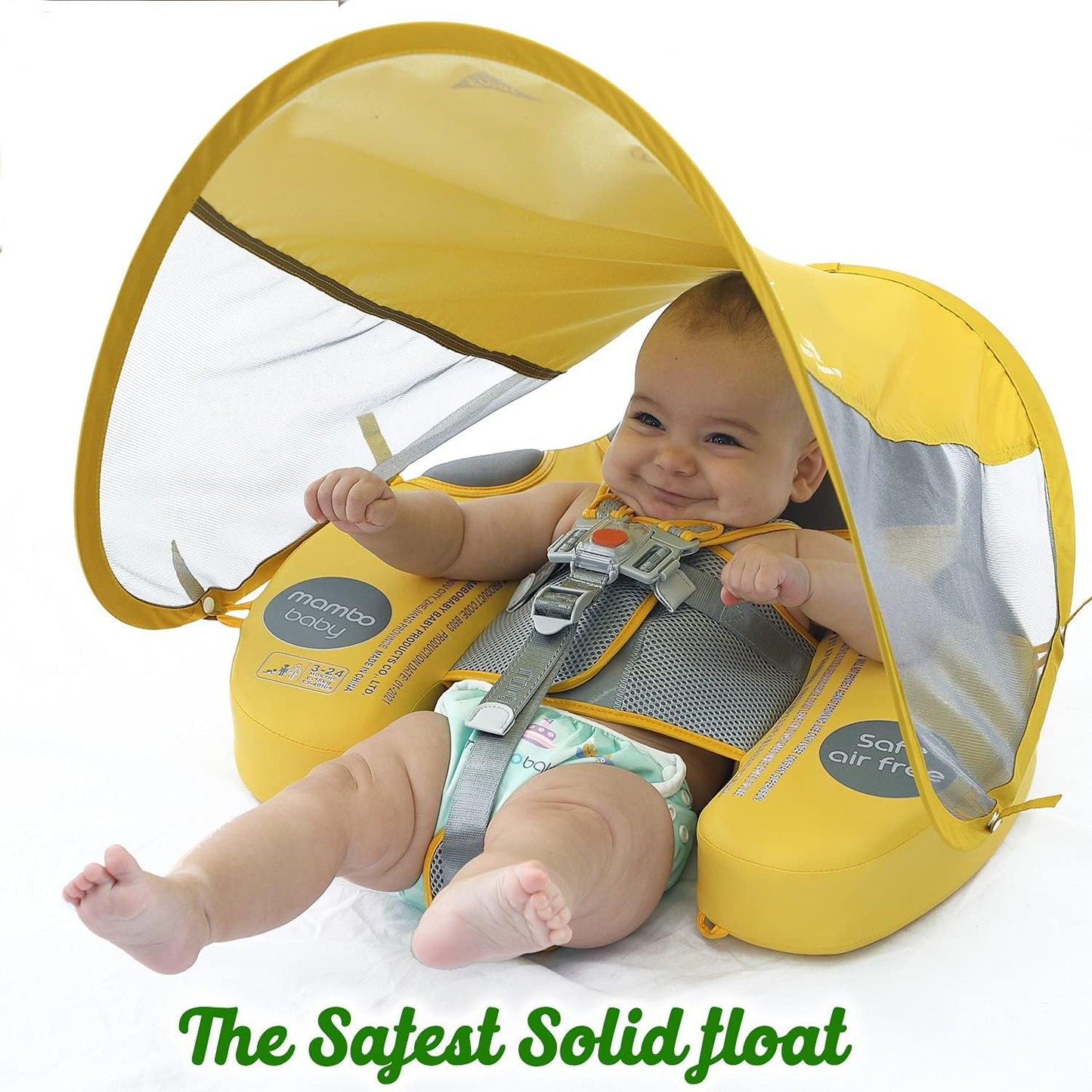 Upgraded Baby Float Non-Inflatable baby Swim Ring, Infant Soft Solid Swimming Trainer, Baby Pool Float with Removable UPF 50+ UV Sun Protection Canopy (Pink Ladybug)