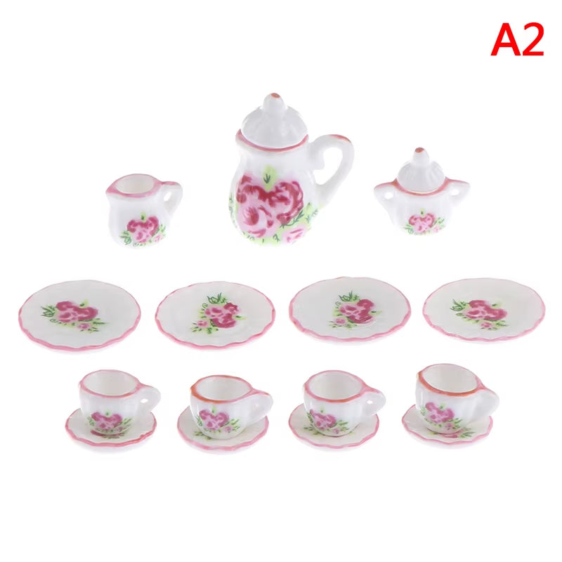 29 Styles Ceramic Cup Set Scale 1:12 Doll House Miniature Porcelain Tea Cup Set Tableware Kitchen Dollhouse Teapot DIY Toys