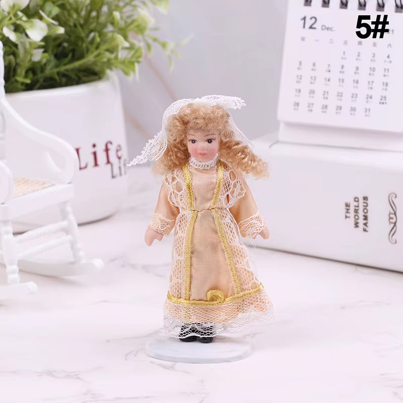 1/12 Dollhouse Miniature Porcelain Doll People Model Beautiful Youth Boy Girl Decor Doll House Toy