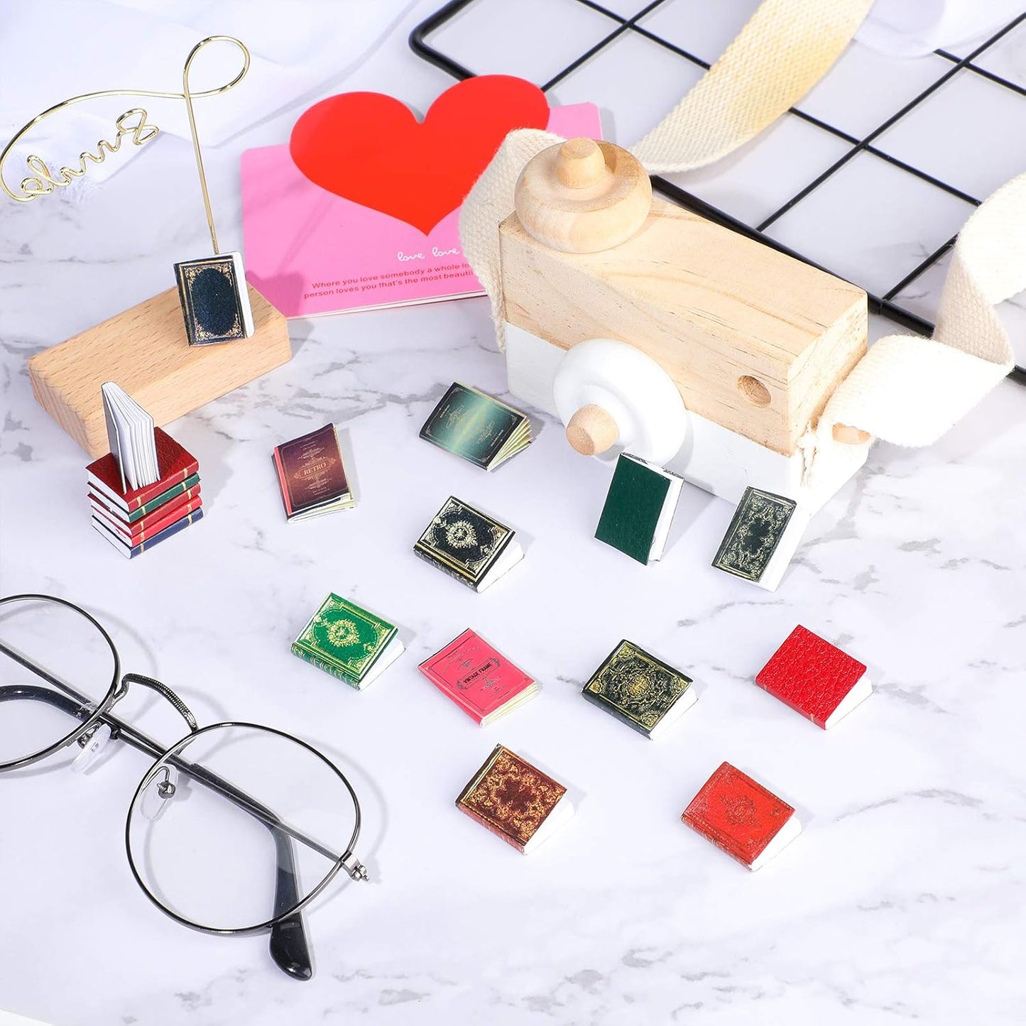 16 Pieces 1:12 Scale Miniatures Dollhouse Books Timeless Mini Books Notebook Model Dollhouse Decoration Accessories for Study Room Bedroom Library(Retro Style)