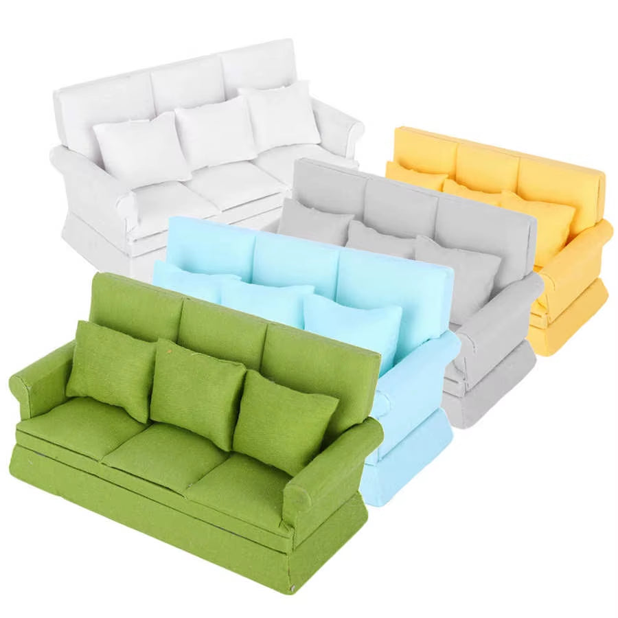 1:12 Mini Dollhouse Furniture Sofa Simulation Miniature Living Room Chairs Kids Pretend Play DIY Doll House Decor