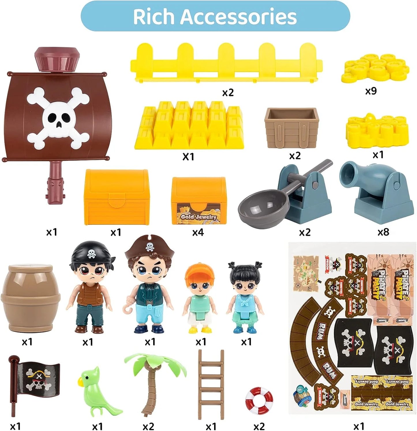 Brown Pirate Boat Toys for Kids, Toy Ship for Pirate Playhouse, Creative Building Toys, Great Birthday Gift for Boys & Girls Ages 3+