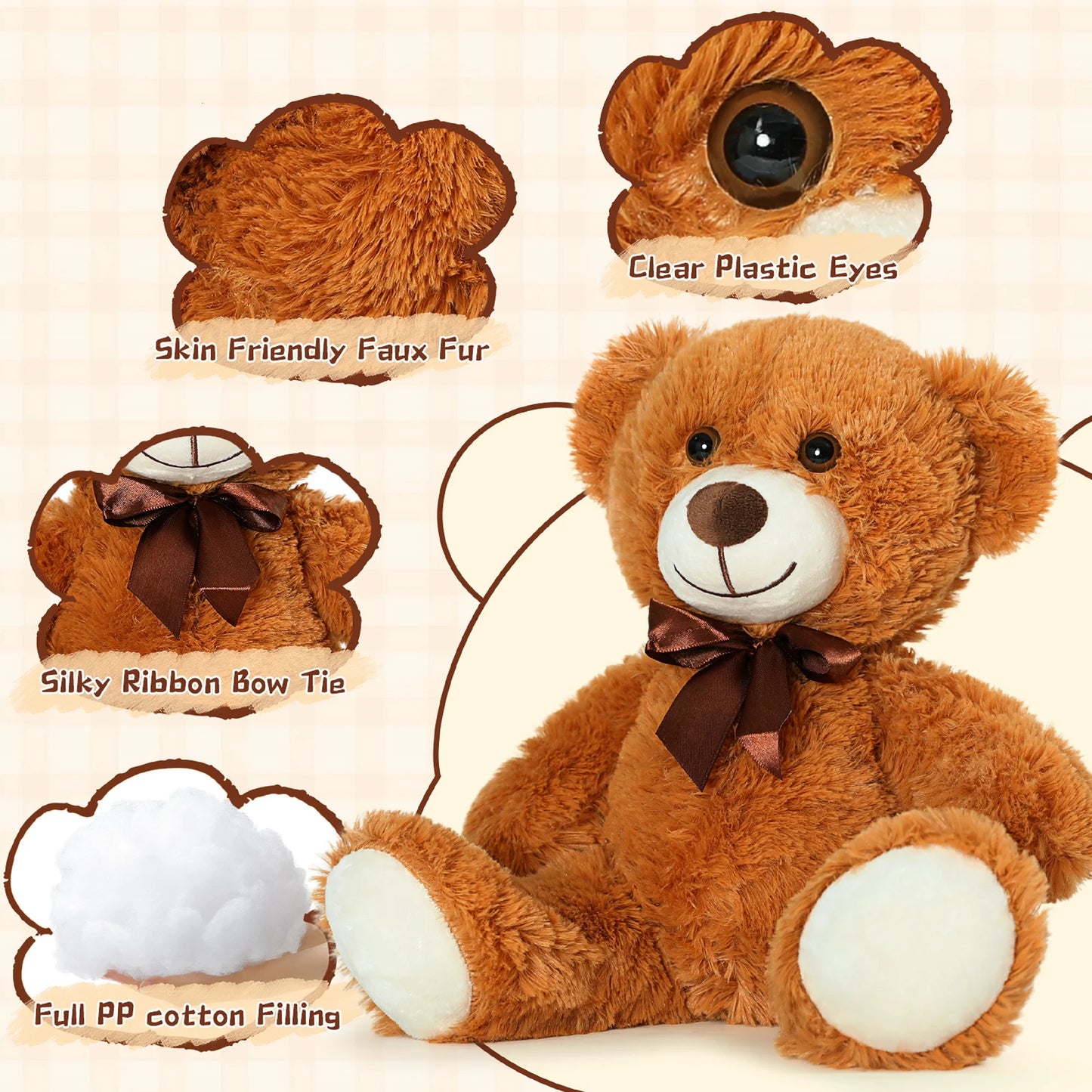 13.8" Small Teddy Bear Cute Bear Stuffed Animals 3 Pack