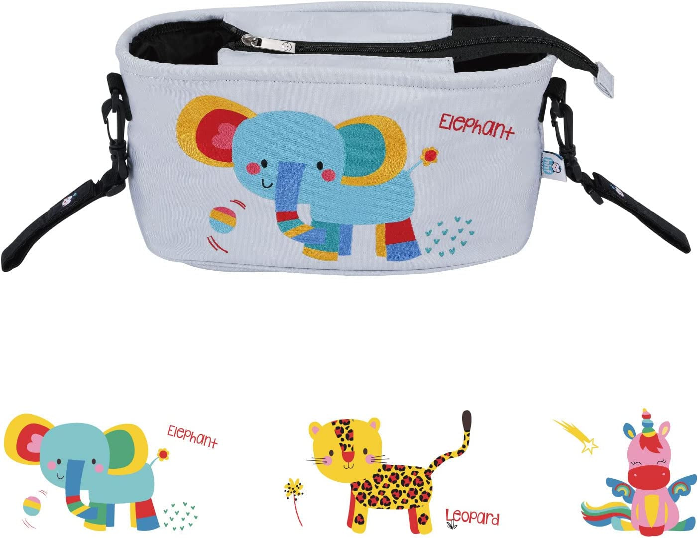 Stroller Organizer Diaper Bag Stroller Accessories Pack with Drink Holders and Zipped Pockets for Baby Stroller, Car, Shopping Cart. Fits All Major Strollers (Elephant)