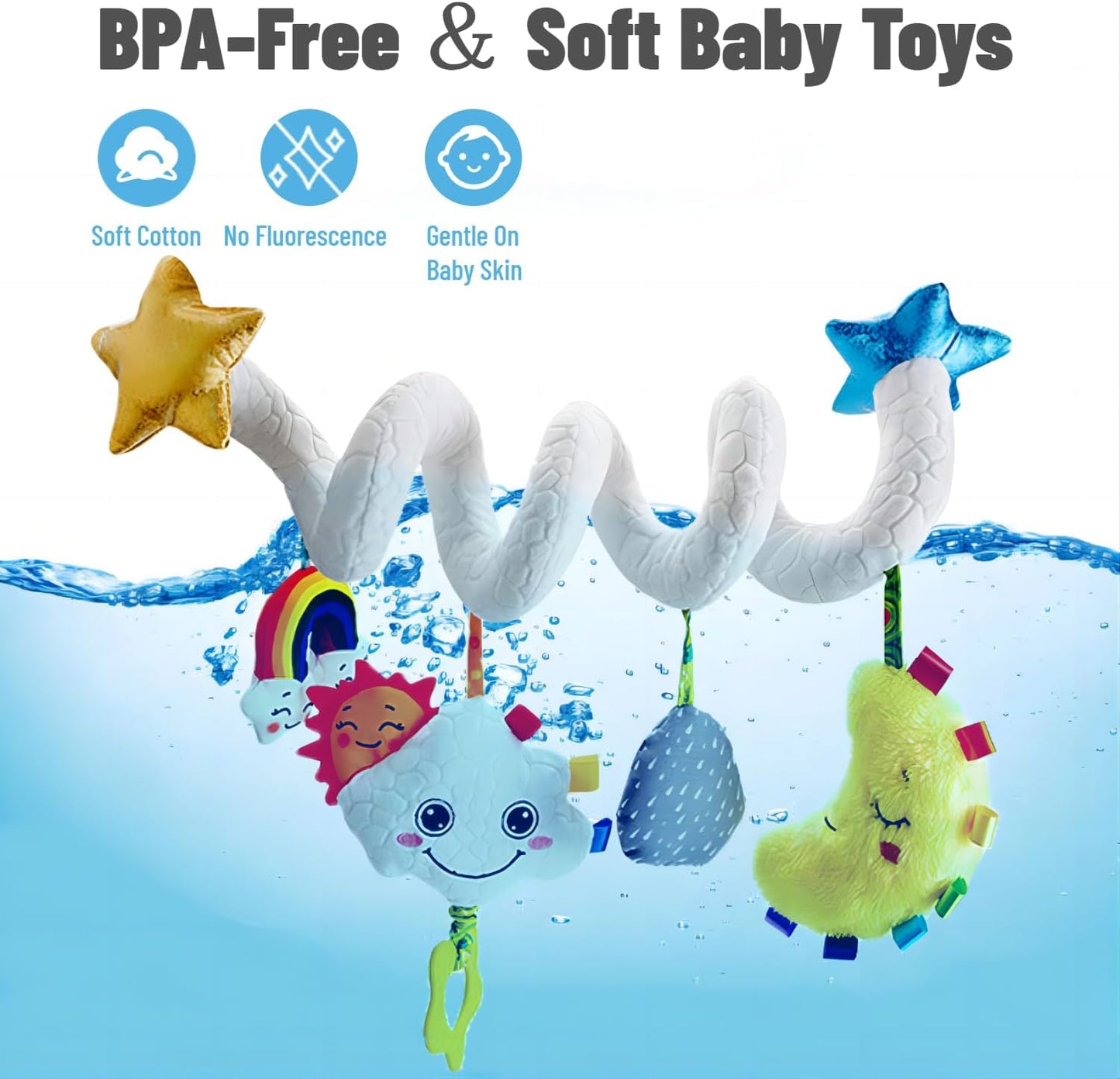 Baby Car Seat Toys Newborn Toys, Stroller Toys Baby Toys 0-6 Months, Infant Spiral Plush Toys Hanging Stroller Toys for Carseat Crib Bar Bassinet - Colorful Star