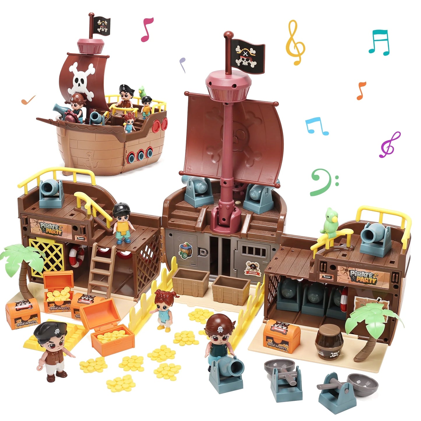 Brown Pirate Boat Toys for Kids, Toy Ship for Pirate Playhouse, Creative Building Toys, Great Birthday Gift for Boys & Girls Ages 3+