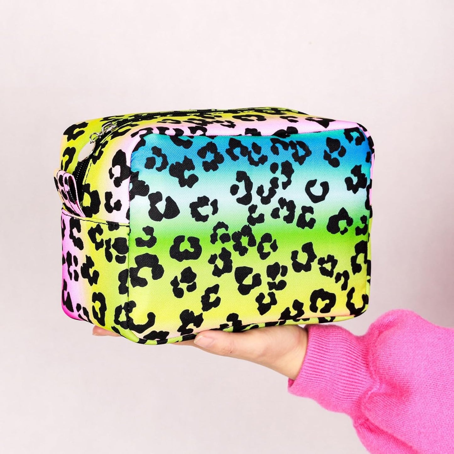 Leopard Print Makeup Bag for Women, Cheetah Daily Cosmetic Bag, Canvas Zipper Travel Stuff Beauty Bag, Western Christmas Accessories, Leopard Print Gifts (Multicolor Leopard, L)