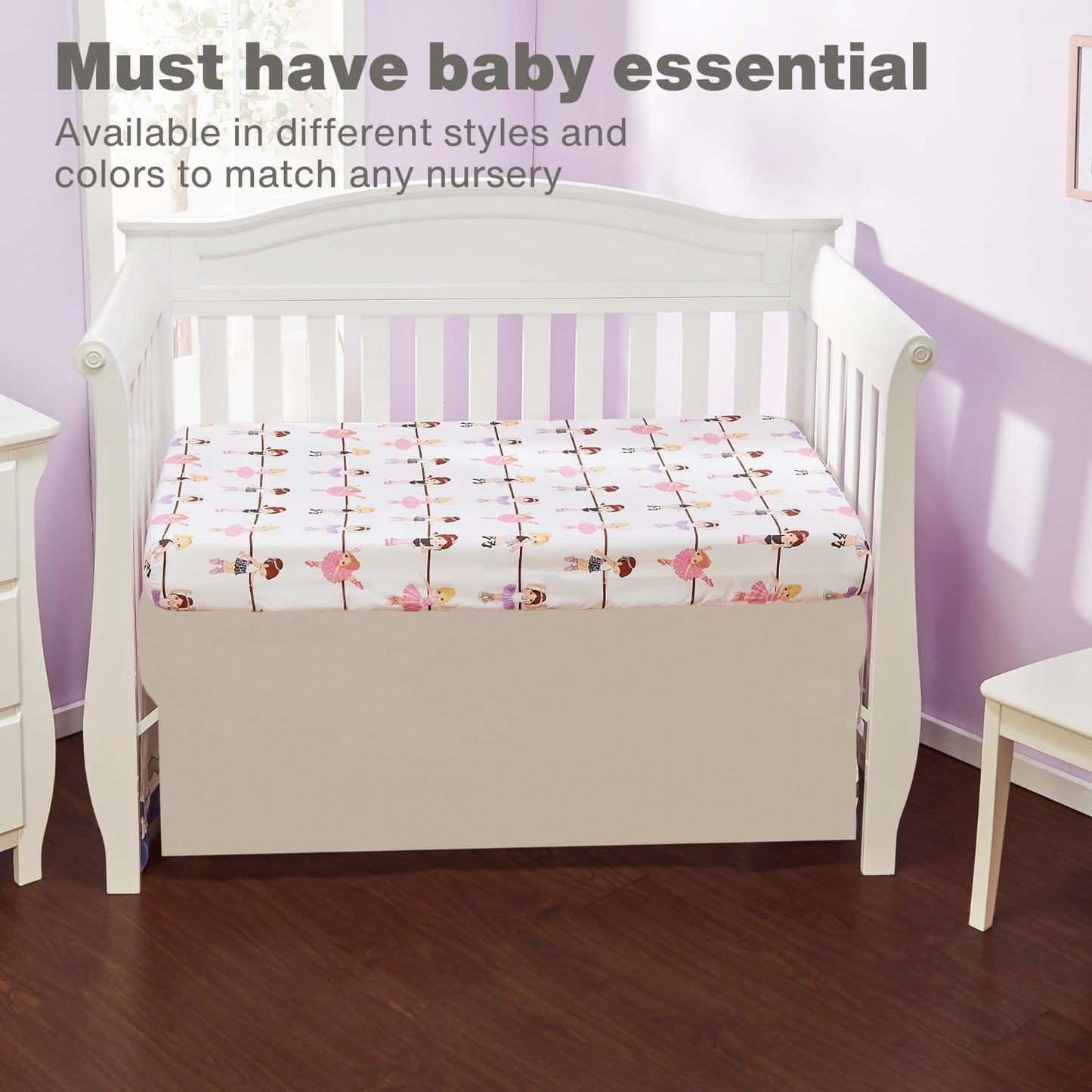 Baby Girl Fitted Crib Sheet Born to Dance Ballerina, 100% Soft Breathable Microfiber Baby Sheet, Fits Standard Size Crib Mattress 28In X 52In, Nursery Sheet