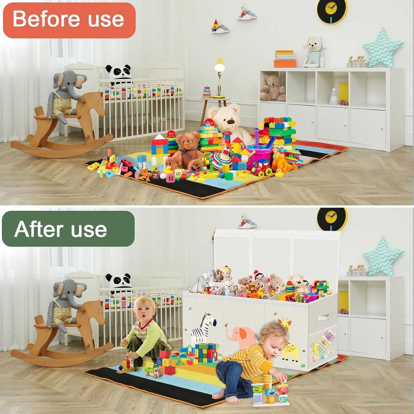 Large Toy Storage Box - Toy Chest Organizers Box with Lid Dividers, Collapsible Container Bins for Boys, Girls, Kids, Playroom, Nursery, Closet, Living Room