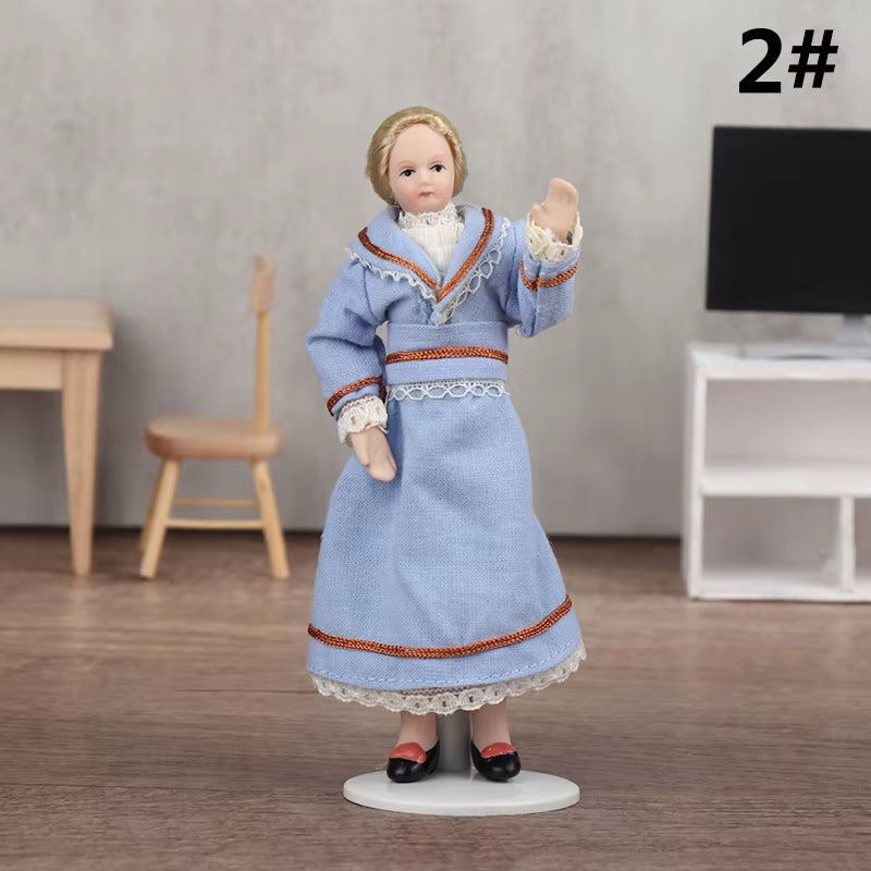 1/12 Dollhouse Miniature Porcelain Doll People Model Beautiful Youth Boy Girl Decor Doll House Toy