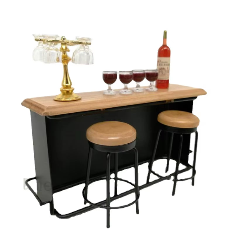 1 Set Miniature Dollhouse Bar Counter Mini Wine Bottle Champagne Glass Holder Rack Play Kitchen Furniture Toy Doll Accessories