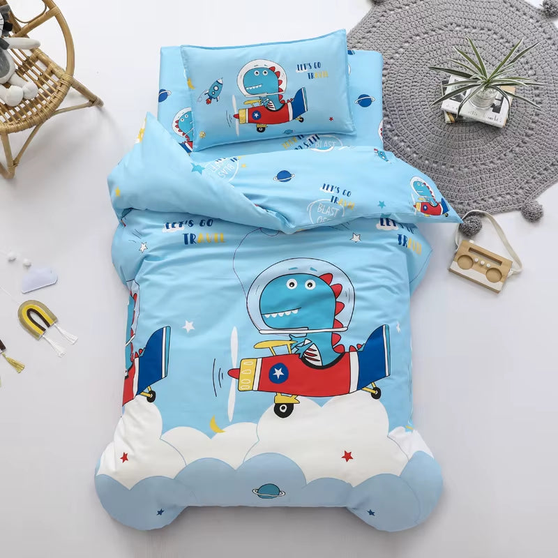 Children'S Cotton Three-Piece Set Kindergarten Nap Cartoon Bed Sheet Quilt Cover Cotton Bedding Kit Pillowcase CP27