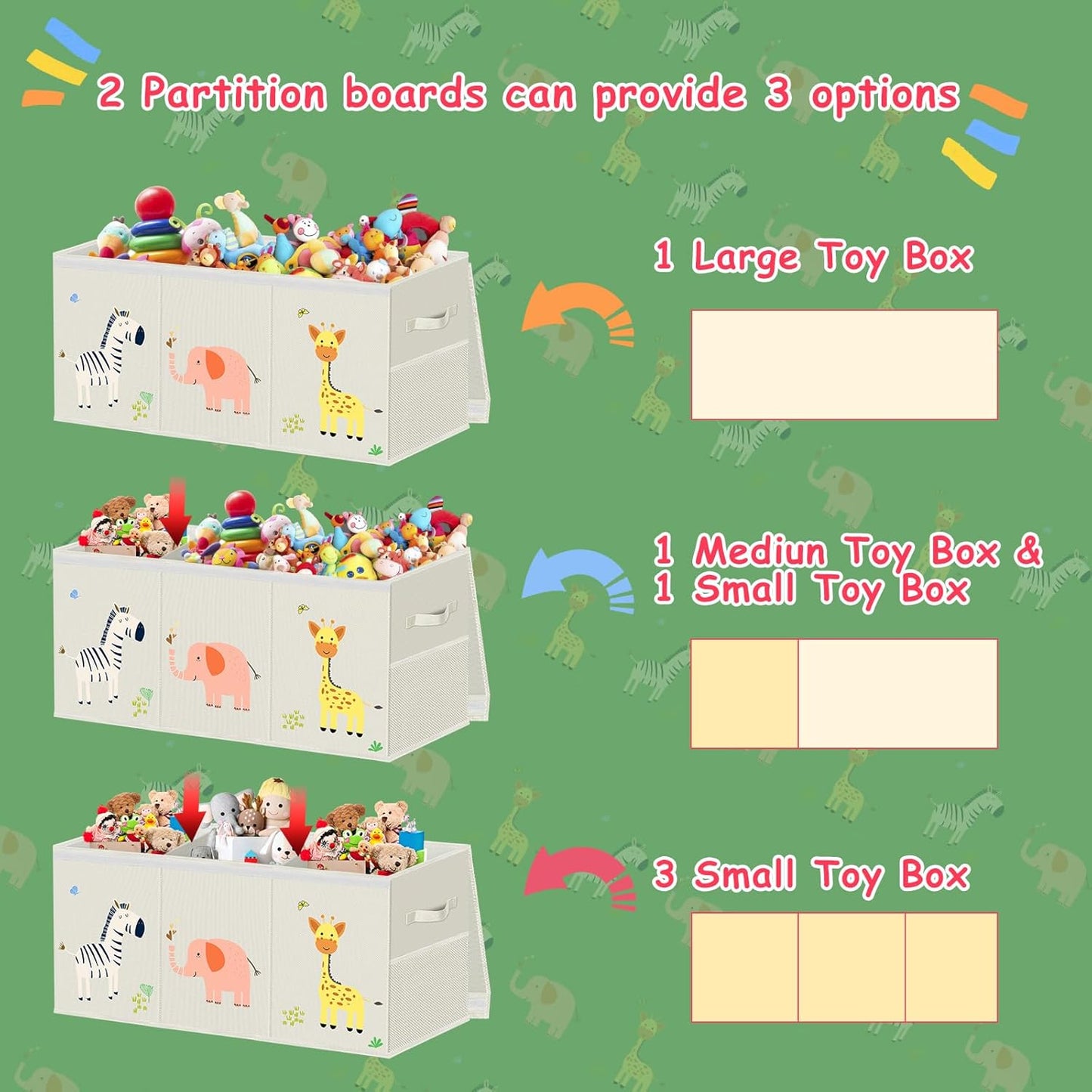 Large Toy Storage Box - Toy Chest Organizers Box with Lid Dividers, Collapsible Container Bins for Boys, Girls, Kids, Playroom, Nursery, Closet, Living Room