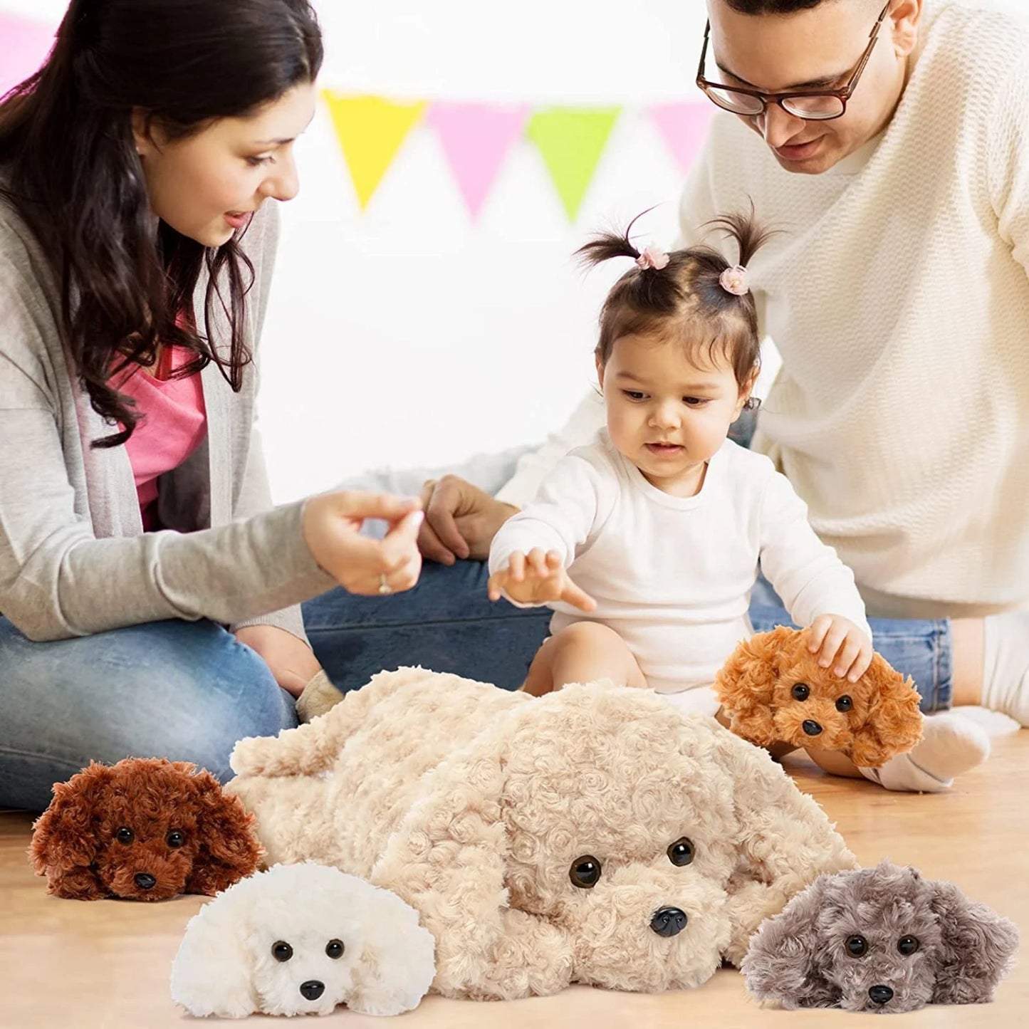 24" Puppy Stuffed Animal Mommy Dog with 4 Baby Plush Toys