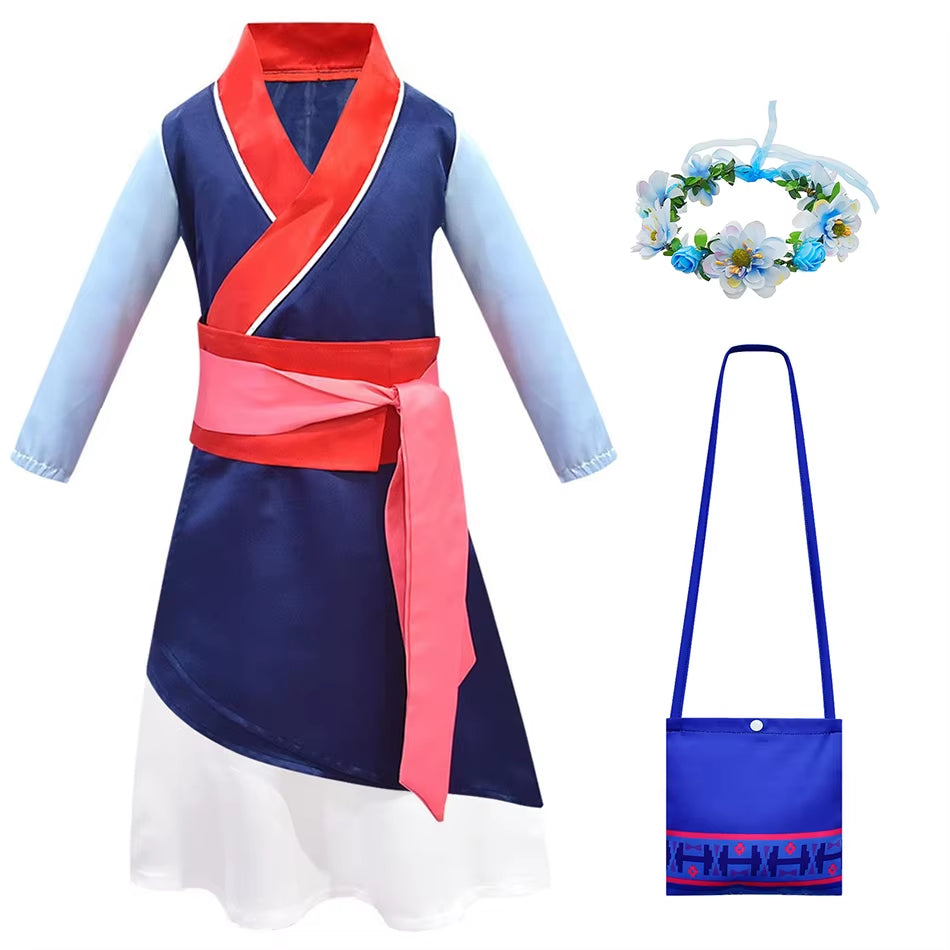 Mulan Cosplay Princess Dress Girls Hanfu Chinese Costume Children Halloween Apparel Kid Anime Role Play Birthday Carnival Outfit