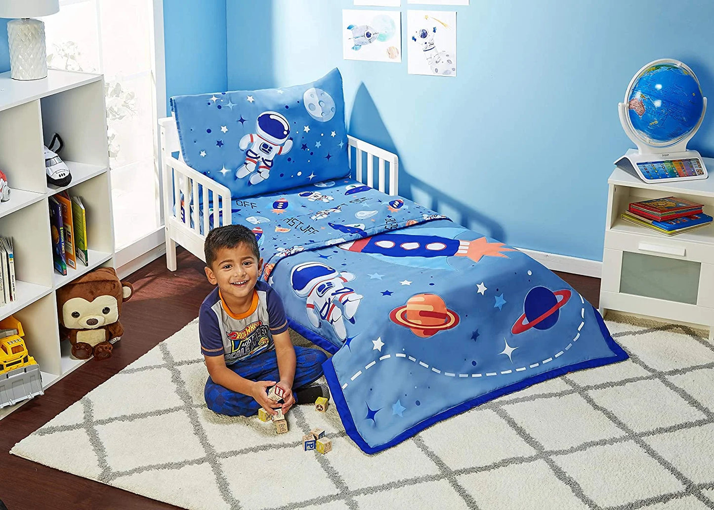 4 Piece Bedding Sets, Toddler Bed with Comforter, Top Flat Sheet, Fitted Bottom Sheet, Pillowcase