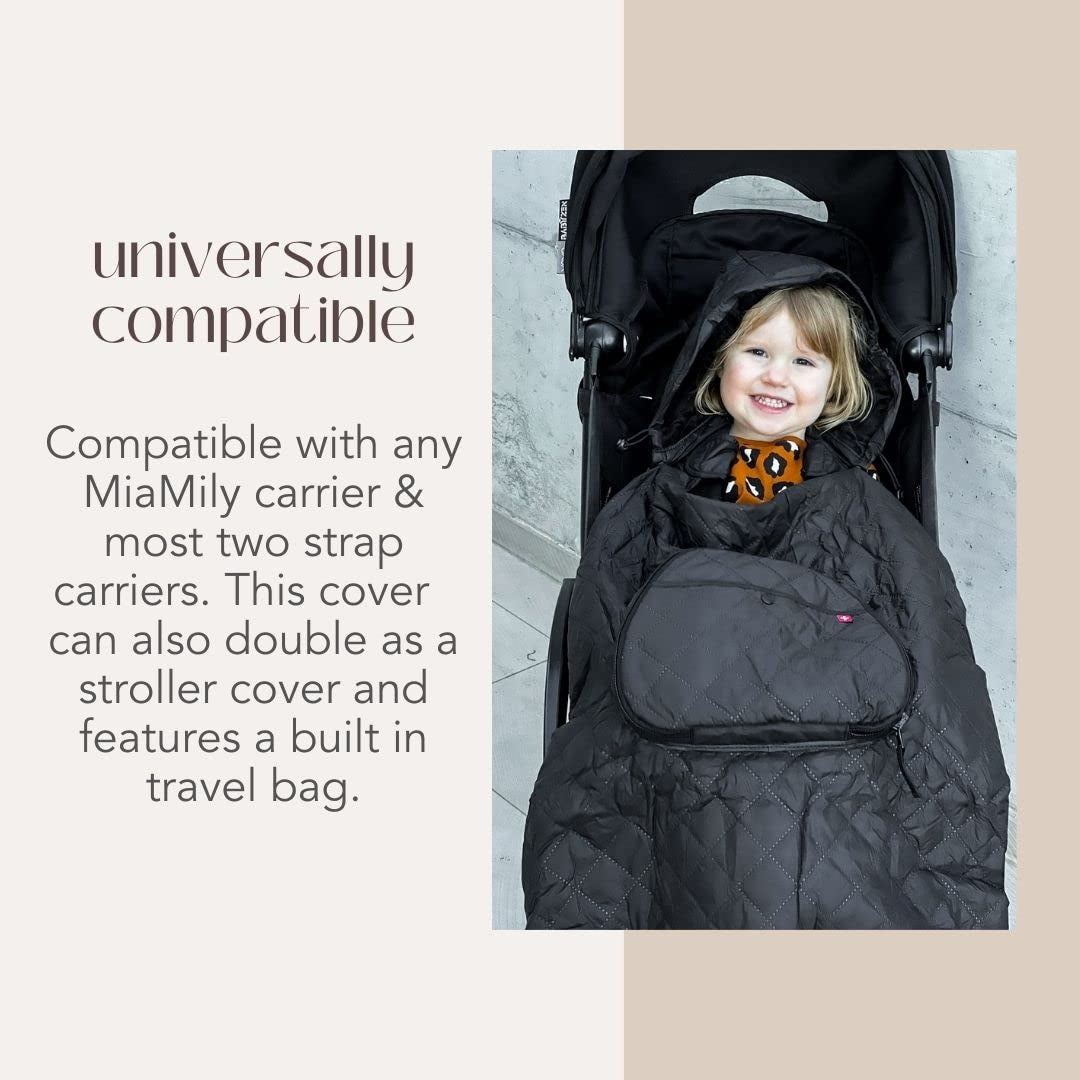 Universal Baby Carrier Cover, Fleece Lined, Waterproof and Windproof, Detachable Hood, 2 Storage Pockets, 2 Hand Pockets, Black